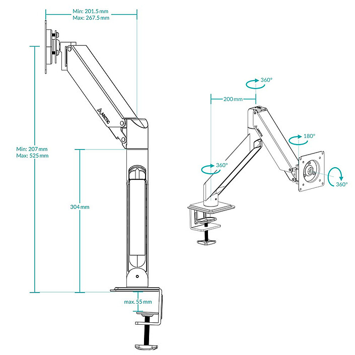 ACCESSOIRE ÉCRAN - ARCTIC - X1-3D BRAS ARTICULÉ POUR 1 ÉCRAN AVEC RESSORT À GAZ – Image 2